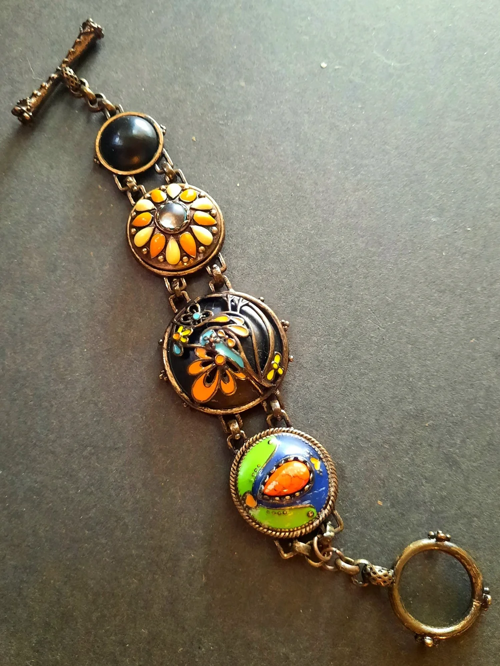 💫RARE💫🍀Lucky🍀Brand Multicolor Enamel & Floral Toggle Clasp Bracelet